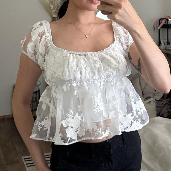 ASOS Sheer White Floral Blouse - Picture 1 of 4